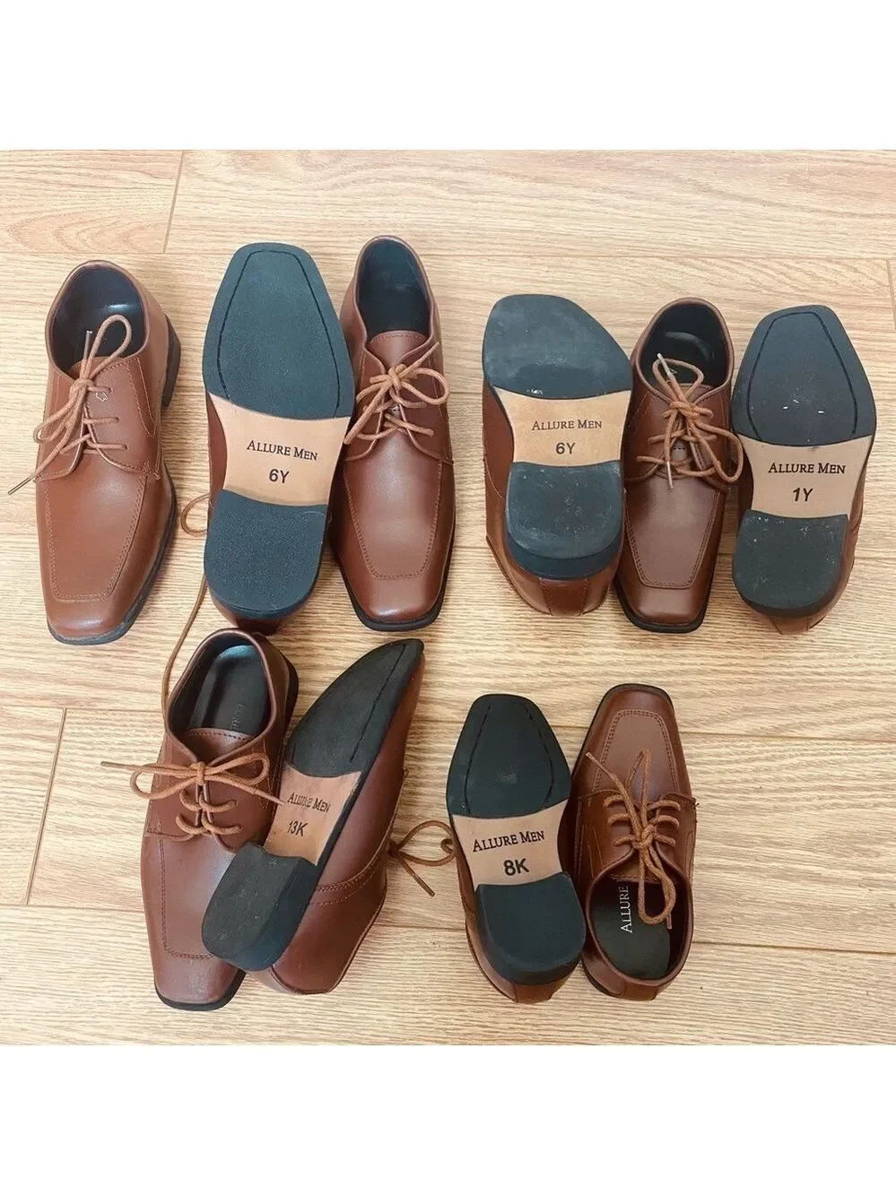 Allure Cognac dark brown Square Toe Tuxedo Dress Shoes Kids Youth 13 1 6
